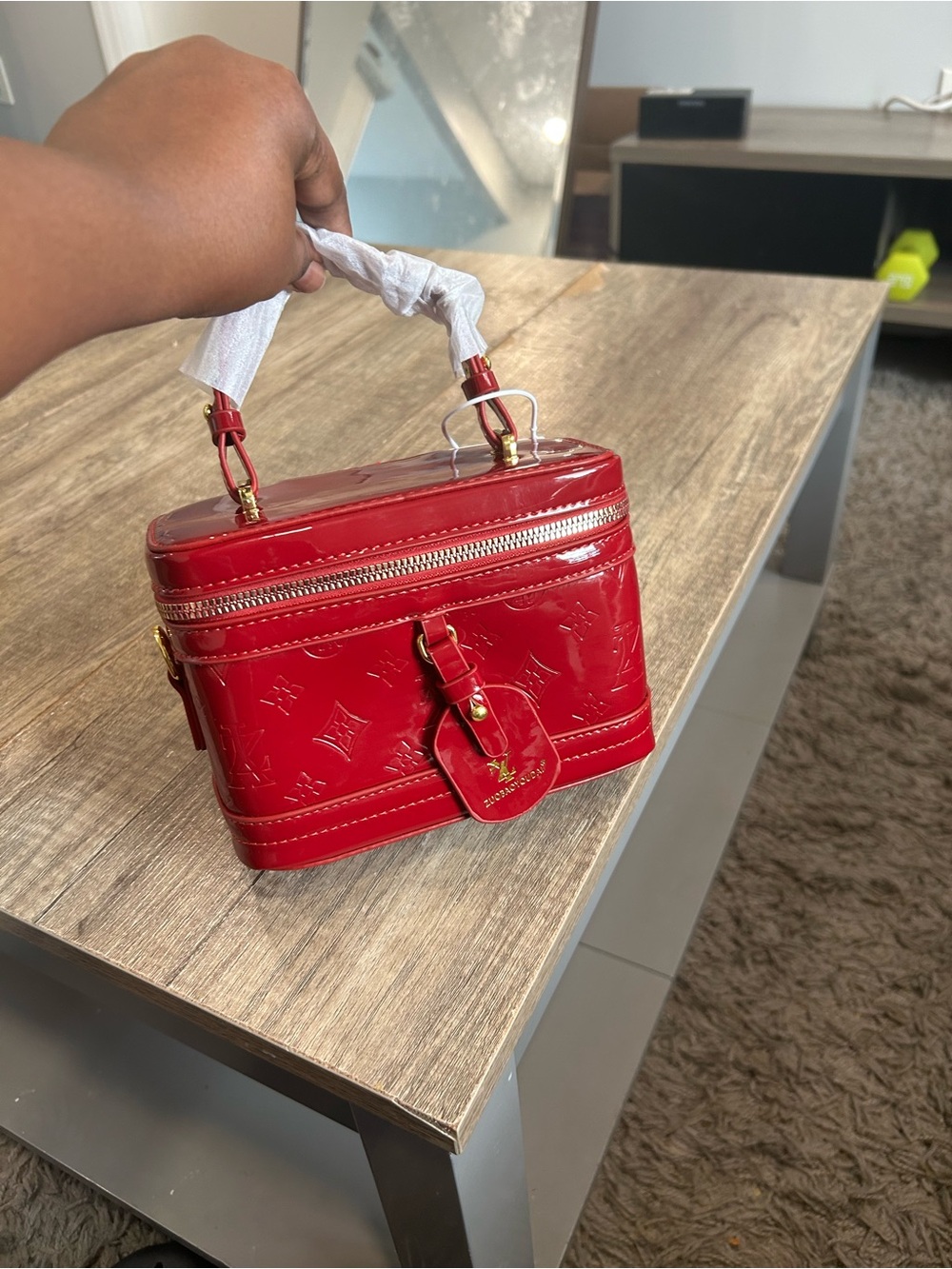 Glossy Red Patent Mini Top-Handle Vanity Bag